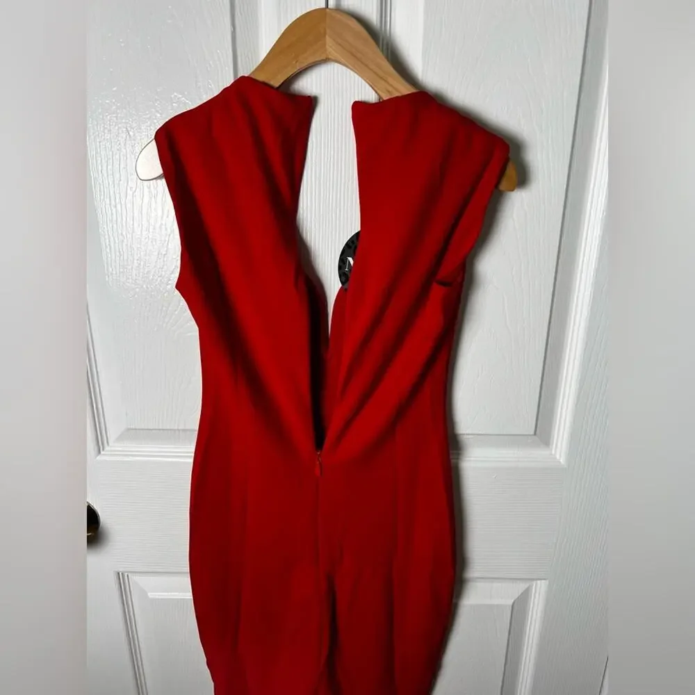 Nookie NEW Red Sweetheart Plunge Neck Bodycon Madonna Midi Dress In Cherry XS